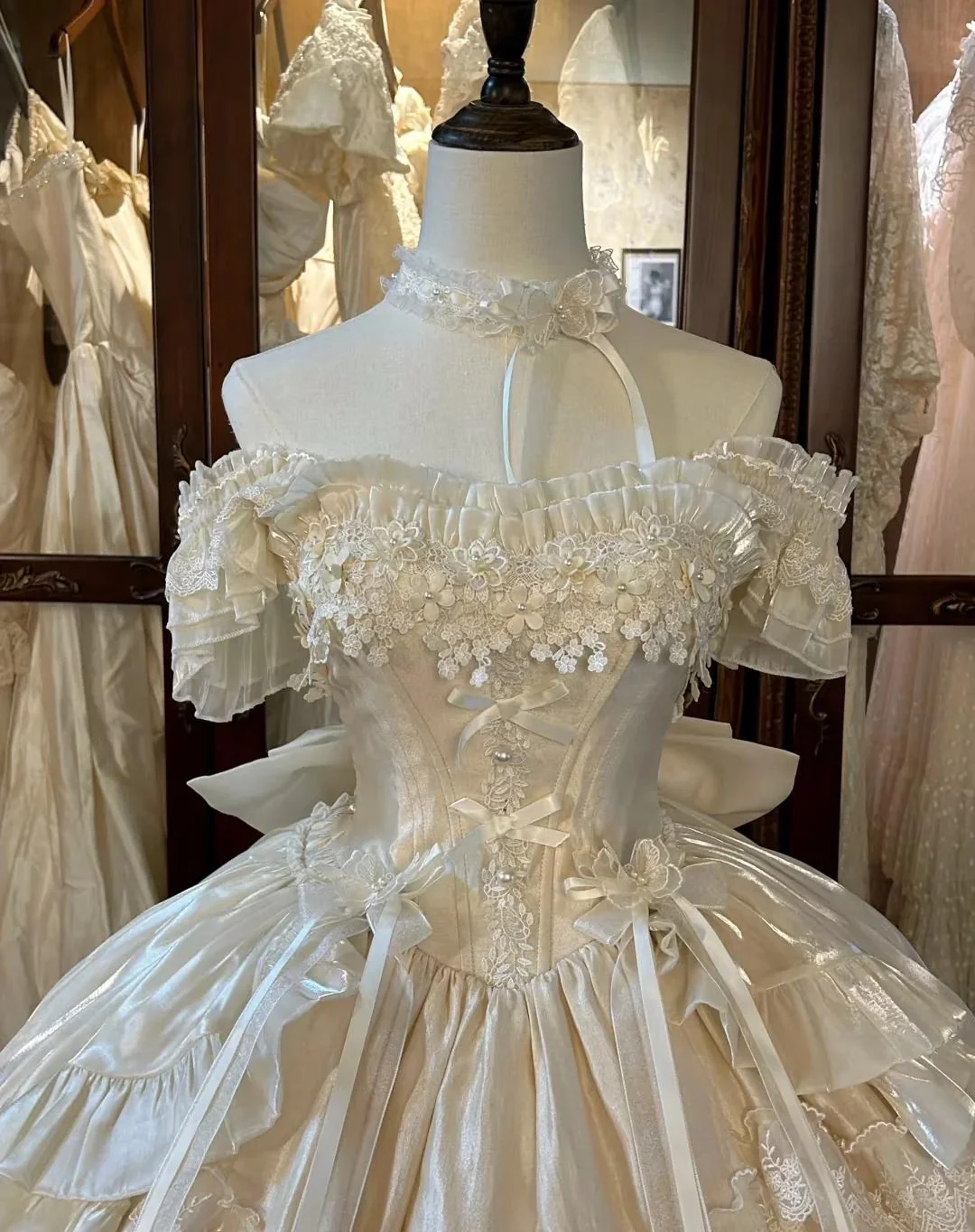 Vintage Ball Gown White Off Shoulder Tulle Lace  Short Lolita Outfits 22th Birthday Dress Mini Cute Lolita Dress  DH02715 - Deanwangkt