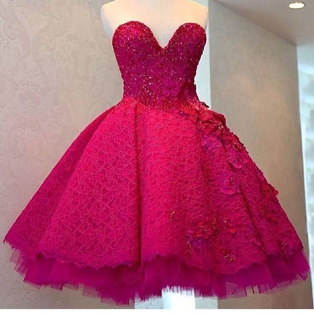 Fancy Ball Gown Sweetheart Hot Pink Lace Formal Homecoming Dresses High School Graduation Dress Short Night Chic Classy Hoco Dresses DH2707 - Deanwangkt