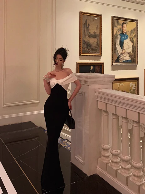 Elegant Glamour Mermaid Off The Shoulder Black Prom Gowns Party Dress Classy Gowns Evening Dresses DP1462 - Deanwangkt