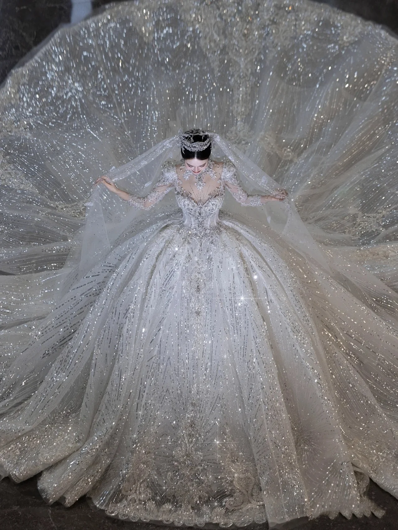 Luxury Ball Gown Sweetheart Sequin With Lace White Wedding Dress Modest Wedding Dresses Princess Wedding Gowns DH1494 - Deanwangkt