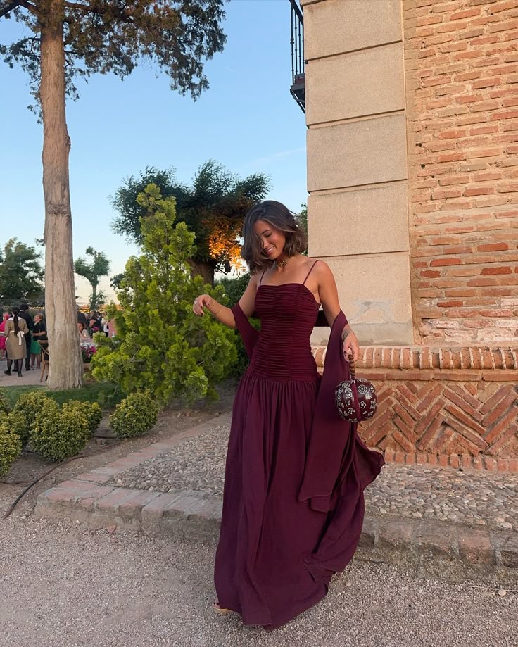 Gorgeous A line Straps Burgundy Chiffon Prom Dresses Formal Summer Wedding Guest Dresses Wedding Guest Outfits DP752 - Deanwangkt