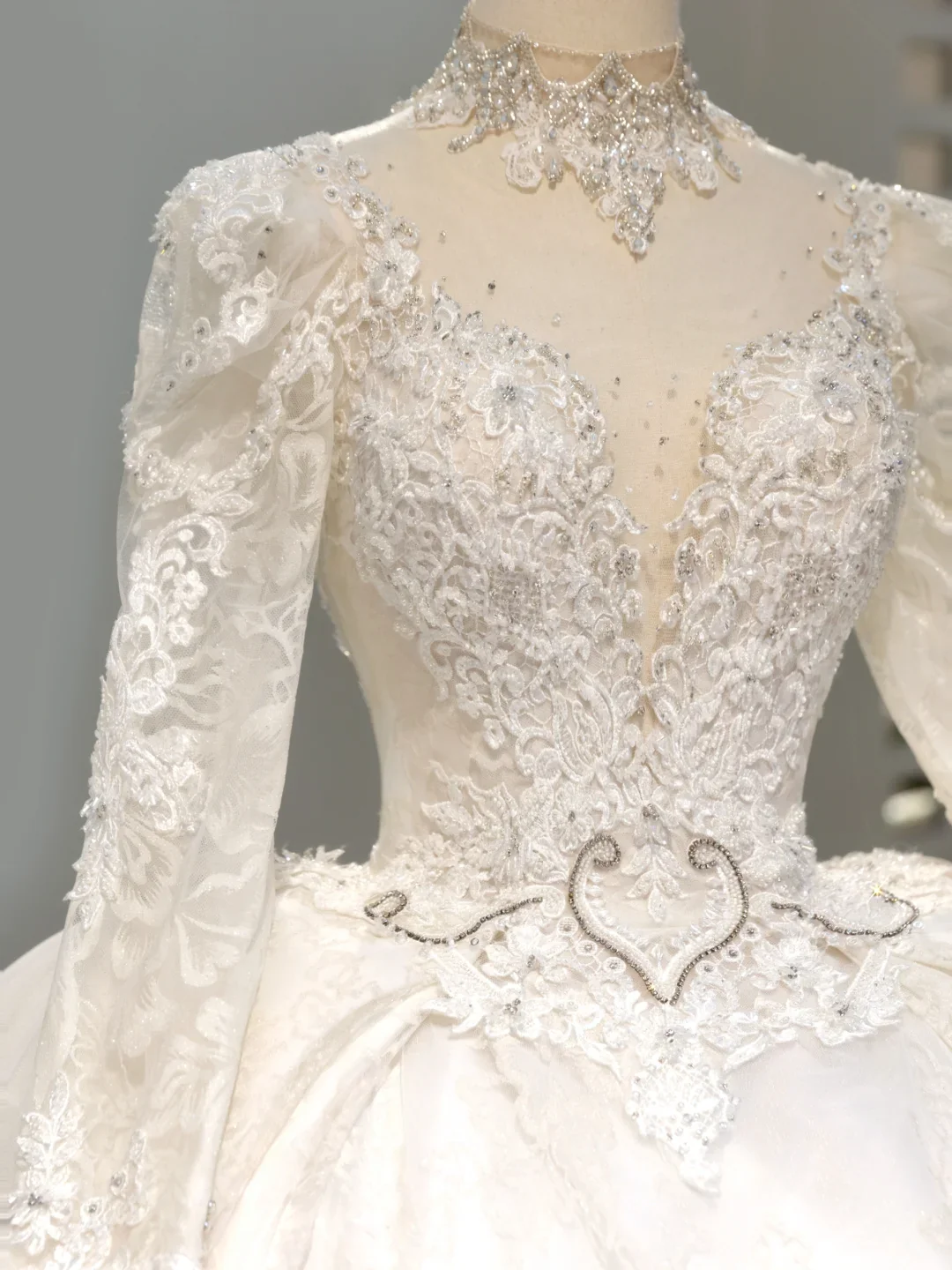 Romantic Wedding Gown Bridal Dress Ball Gown High Neck Lace Wedding Dress White Wedding Dresses Modest Wedding Gowns DH2046 - Deanwangkt