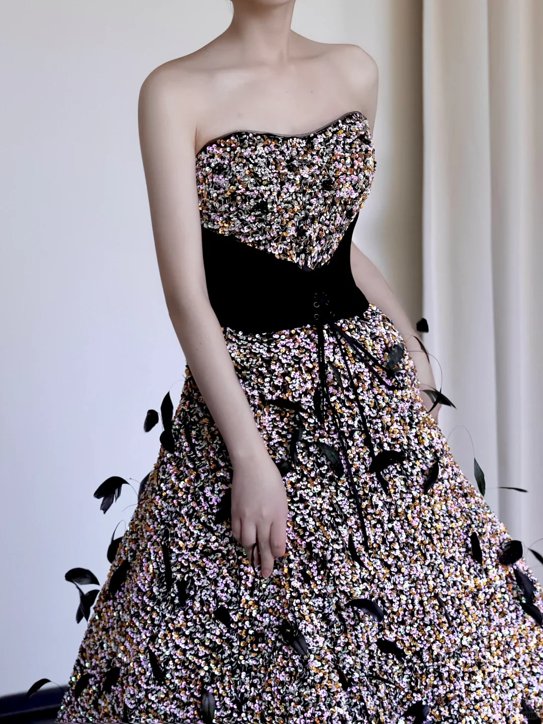 Gorgeous Ball Gown Strapless Black Sequin Long Prom Dresses Graduation Dresses DP669 - Deanwangkt