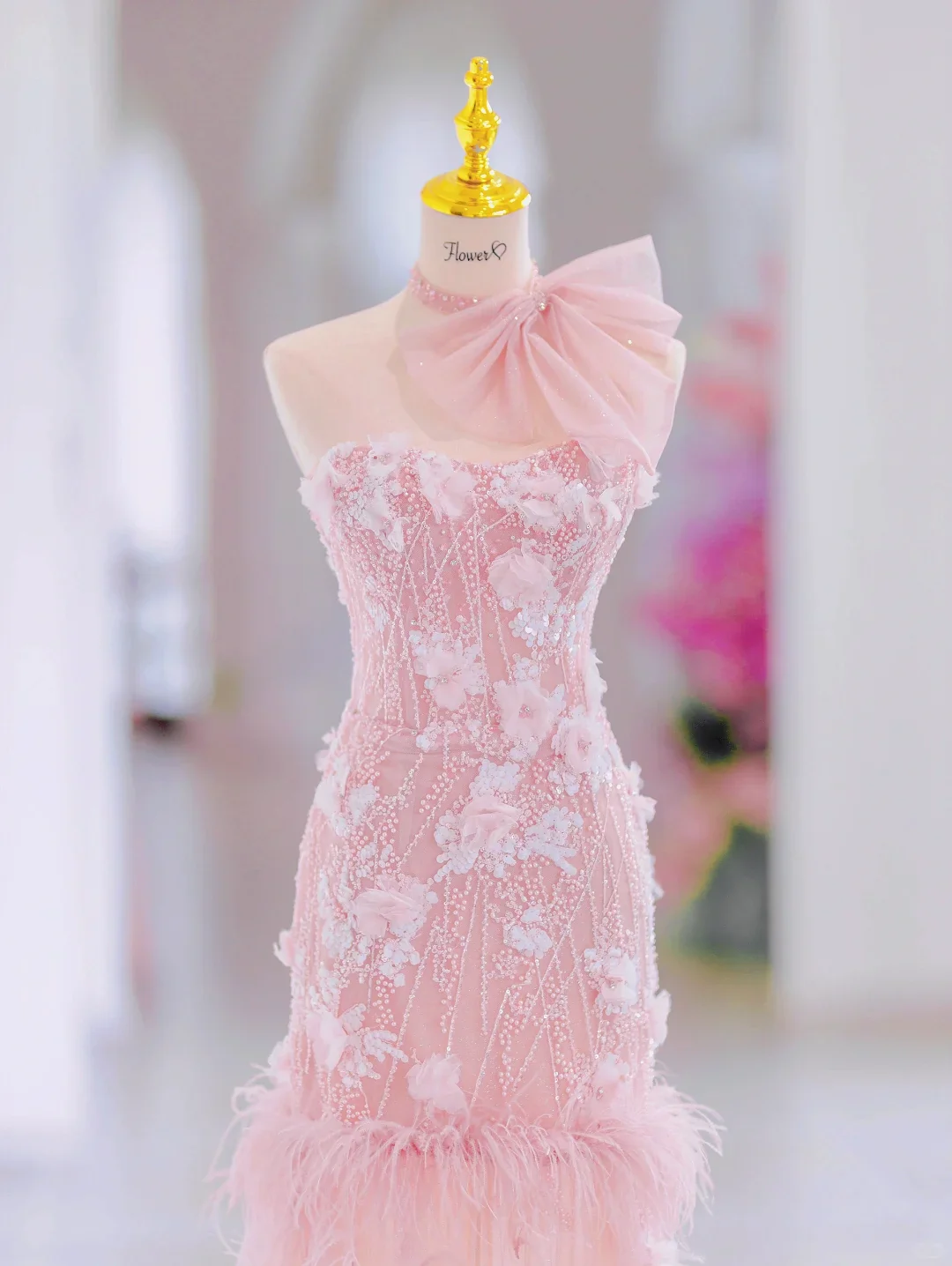 Glamorous Mermaid Sweetheart Floral Long Pink Evening Party Gowns Evening Special Formal Dresses Prom Dress DH2790 - Deanwangkt