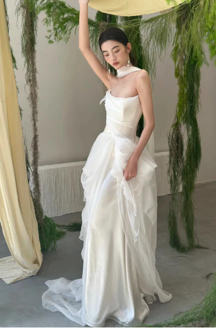 Timeless Strapless Sheath Satin Wedding Dress Elegant White Bridal Dress DP2969 - Deanwangkt