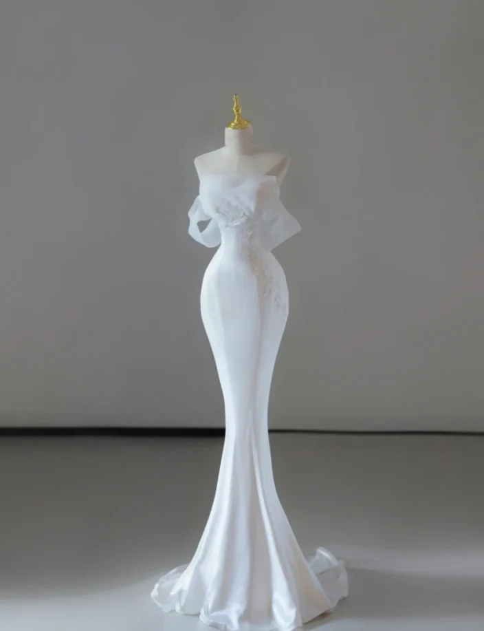 Dreamy Mermaid Sweetheart Long Satin Wedding Dresses Summer Brides Dress DP525 - Deanwangkt