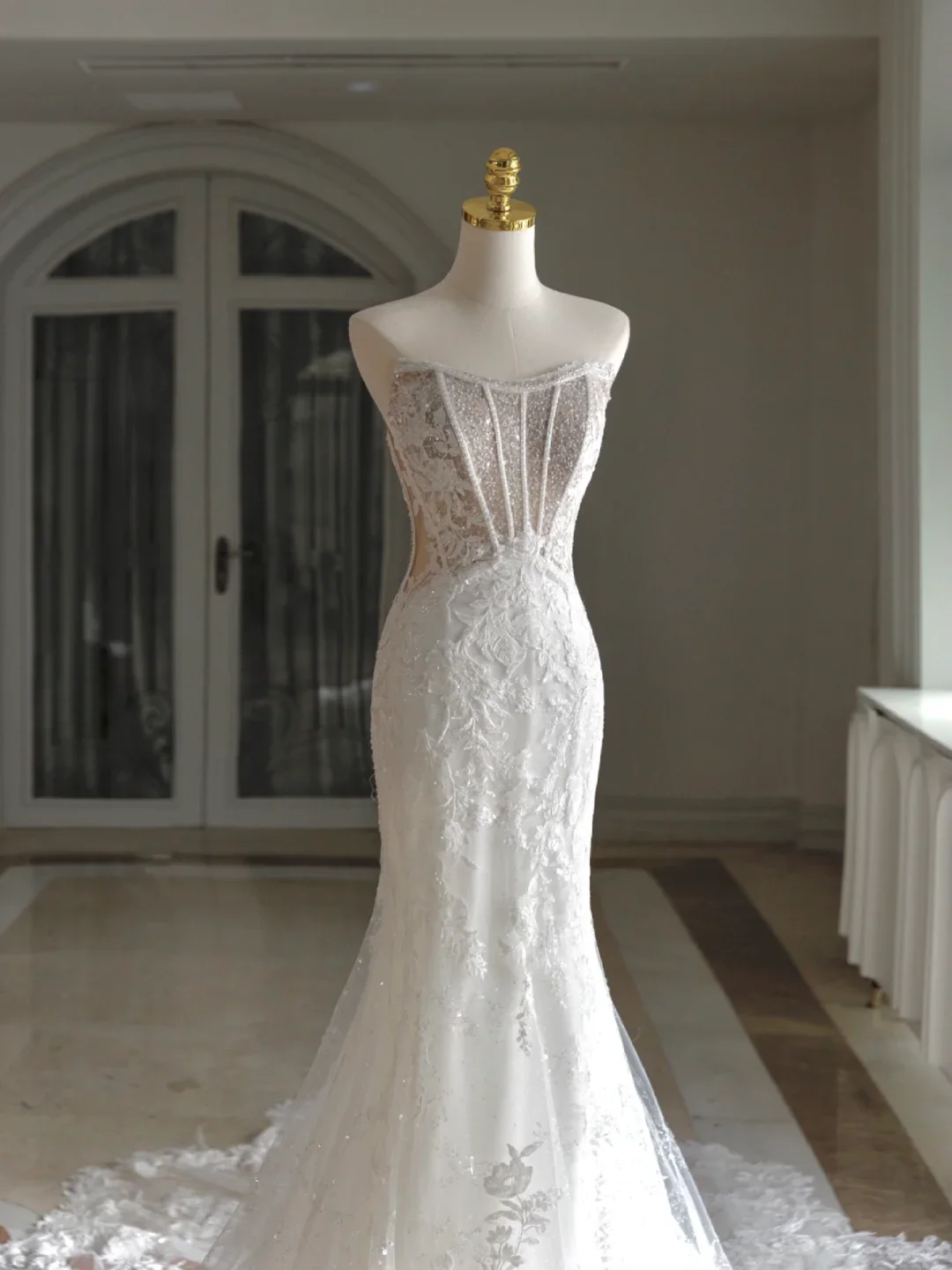 Retro Mermaid Sweetheart Sleeveless Wedding Dress With Lace Wedding Dresses Modest Wedding Gowns DH1299 - Deanwangkt