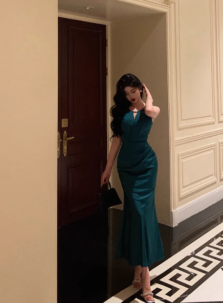 Pretty Mermaid Halter Neckline Green 18th Birthday Dress Party Outfits Birthday Outfits For Women DP0173 - Deanwangkt