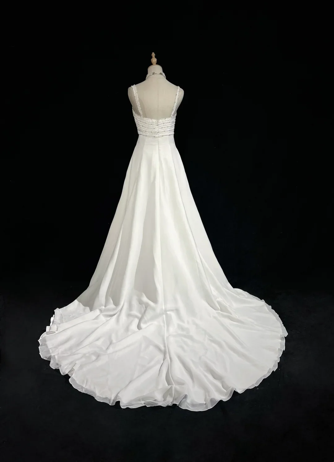Unique Wedding Dress A Line Square Neck White Chiffon Beads 90s Wedding Dresses Vintage Bridal Gowns DH1155 - Deanwangkt