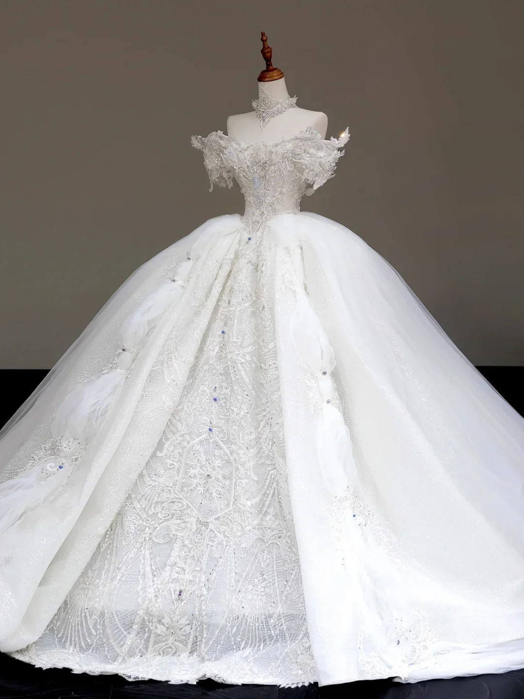 Classy Elegant Ball Gown Off The Shoulder Sequin White Short Sleeves Wedding Dress Brides Dress DP832 - Deanwangkt