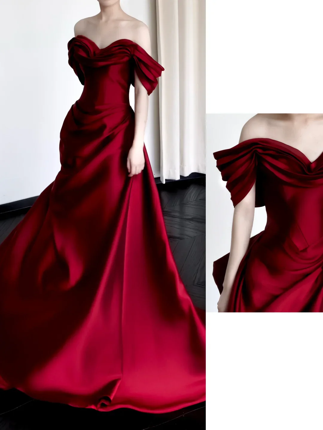 Gorgeous Mermaid Off The Shoulder Burgundy Satin Long Prom Dresses Graduation Dresses DP665 - Deanwangkt