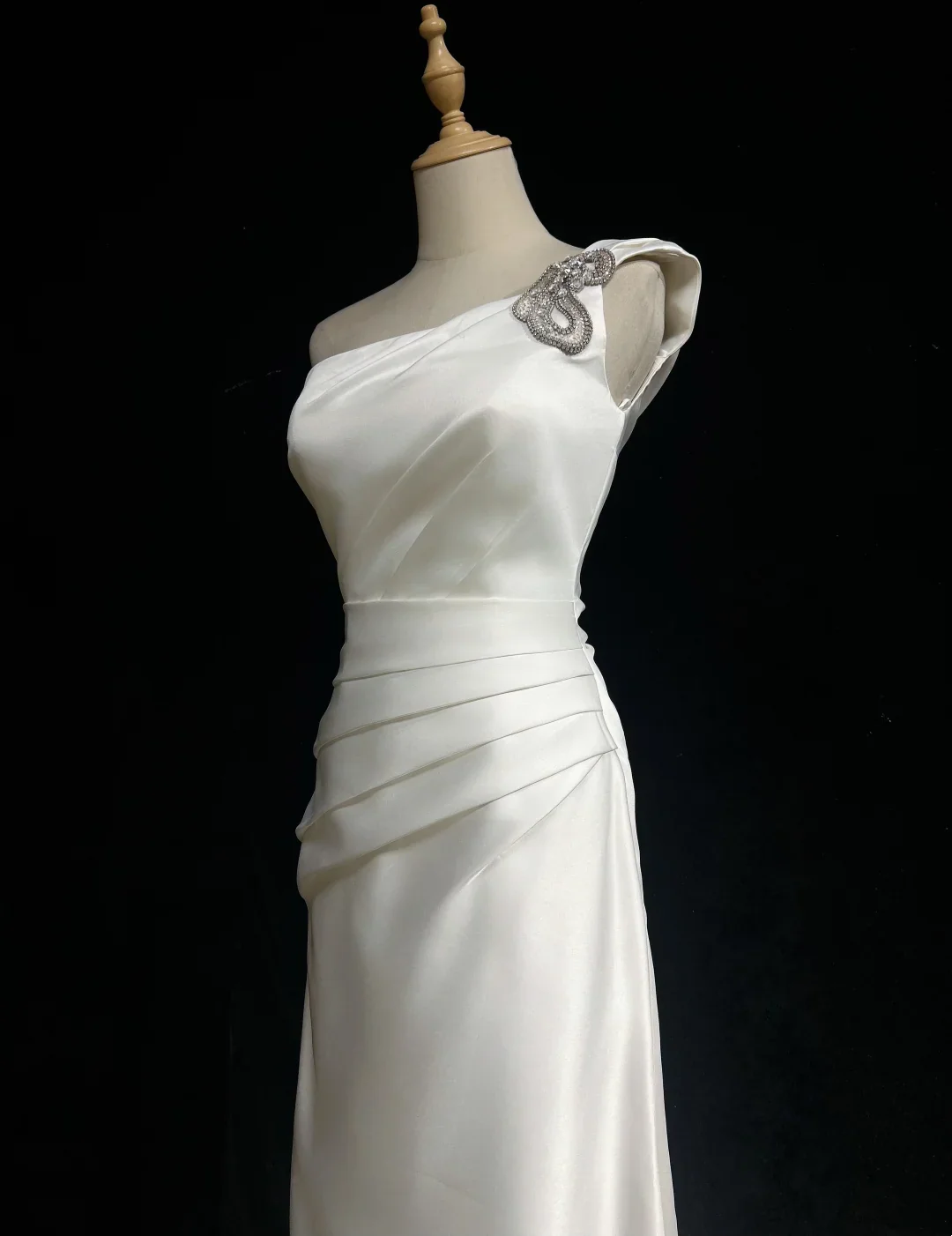 Retro Wedding Dress 1950s 1940s A Line One Shoulder Satin White Long Wedding Dresses Bridal Gowns Brides Gown DH571 - Deanwangkt