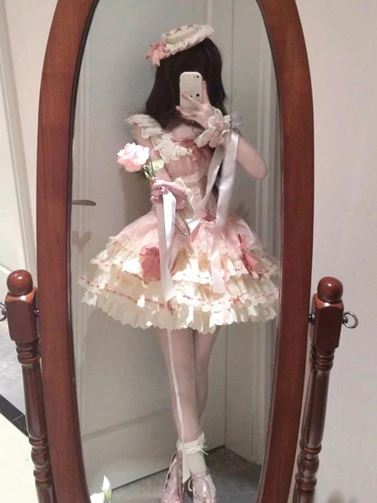 Vintage Ball Gown Square Neck Pink Short Summer 16th Burgundy Birthday Dress Lolita Dress Birthday Outfits W1004 - Deanwangkt