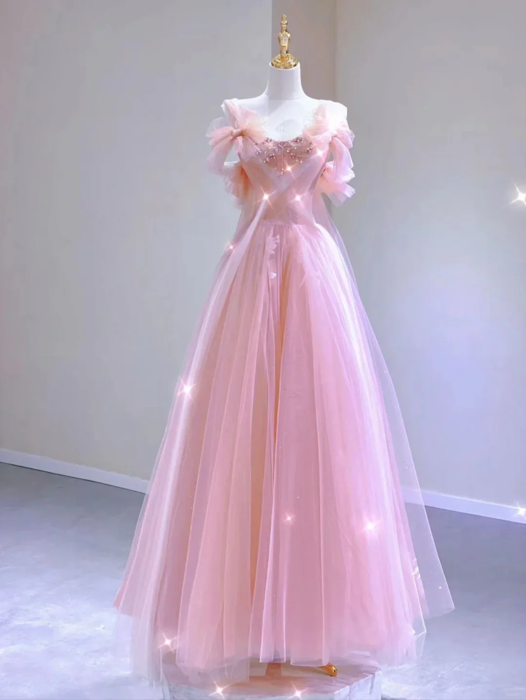 Classy Ball Gown Strapless Sleeveless Pink Beads High School Evening Dress Long Prom Dresses DP415 - Deanwangkt