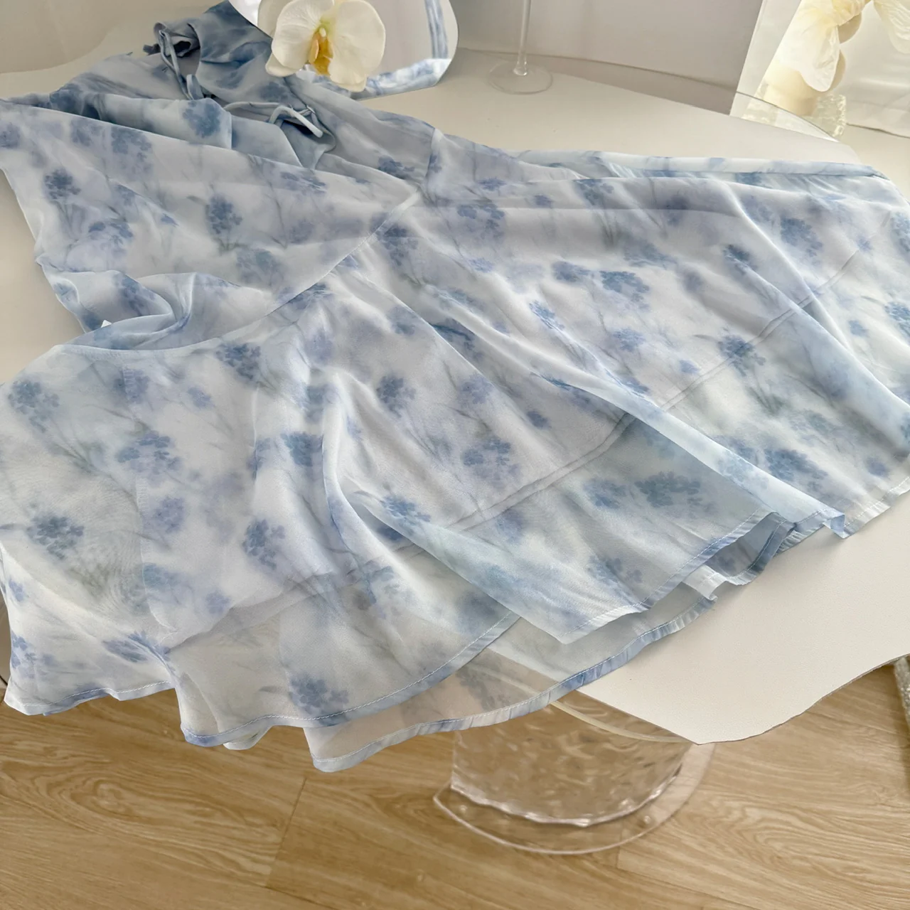 Blue summer romance song neck halter design goddess dress long and short chiffon dress for women DP0007 - Deanwangkt