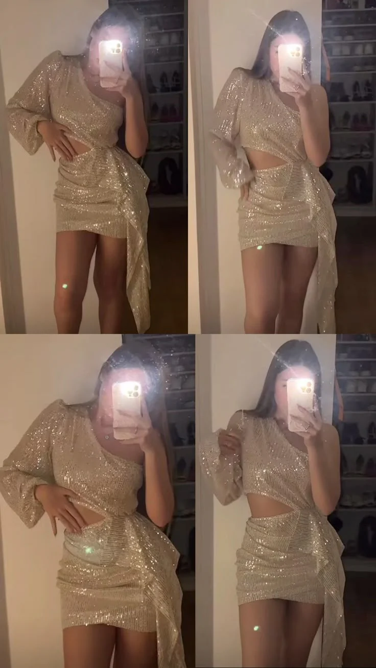 Cute Sheath One Shoulder Sequin Champagne Short Homecoming Dress Summer Middle School Formal Hoco Dresses Cocktail Dress Birthday Outfits W0588 - Deanwangkt