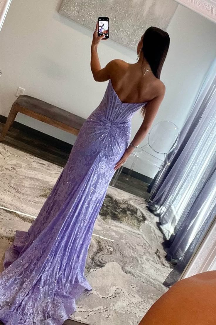 Pretty Long Strapless Lace Mermaid Formal Prom Dress with Slit DP306 - Deanwangkt
