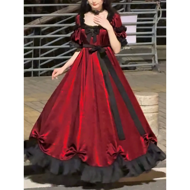 Vintage A line Square Neck Burgundy Long Summer 16th Birthday Dress Lolita Dress Mini 18th Birthday Outfits Short Lolita Outfit DH2431 - Deanwangkt