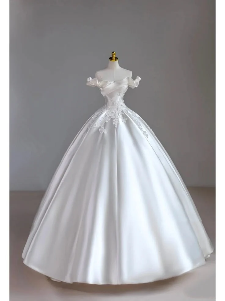 Princess Bridal Gown Ball Gown Off The Shoulder White Lace Short Sleeves Long Wedding Dresses Elegant Bridal Gowns DH923 - Deanwangkt