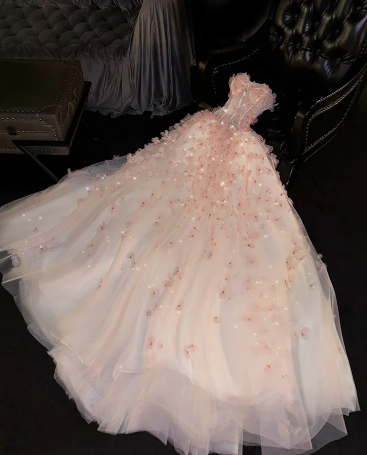 Unique  Ball Gown Sweetheart Pink Tulle Long Quinceanera Dresses Sweet 16 Dress Formal  Vestido De 15 Anos W0293 - Deanwangkt