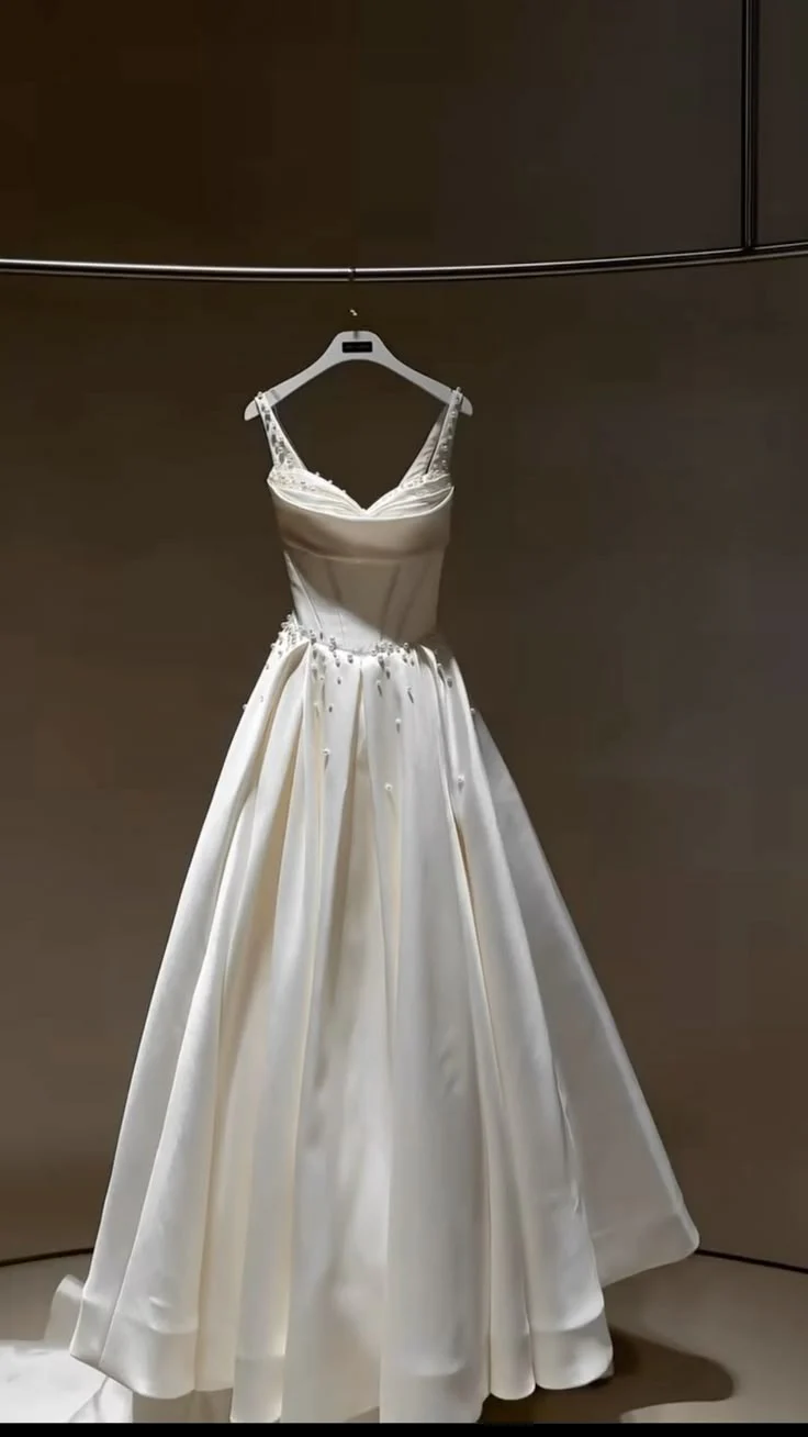 Unique Wedding Dress Ball Gown Straps Neck Satin Long Wedding Dresses Bridal Gowns Elegant Brides Gown DH732 - Deanwangkt