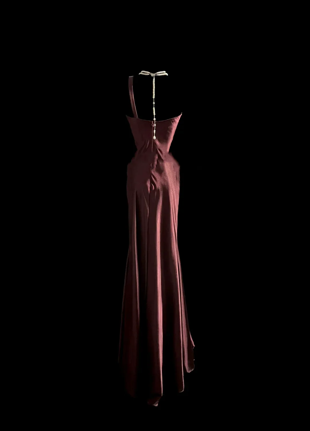 Elegant Glamour Mermaid One Shoulder Burgundy Satin Long Prom Dresses Party Dress Evening Dress DP919 - Deanwangkt