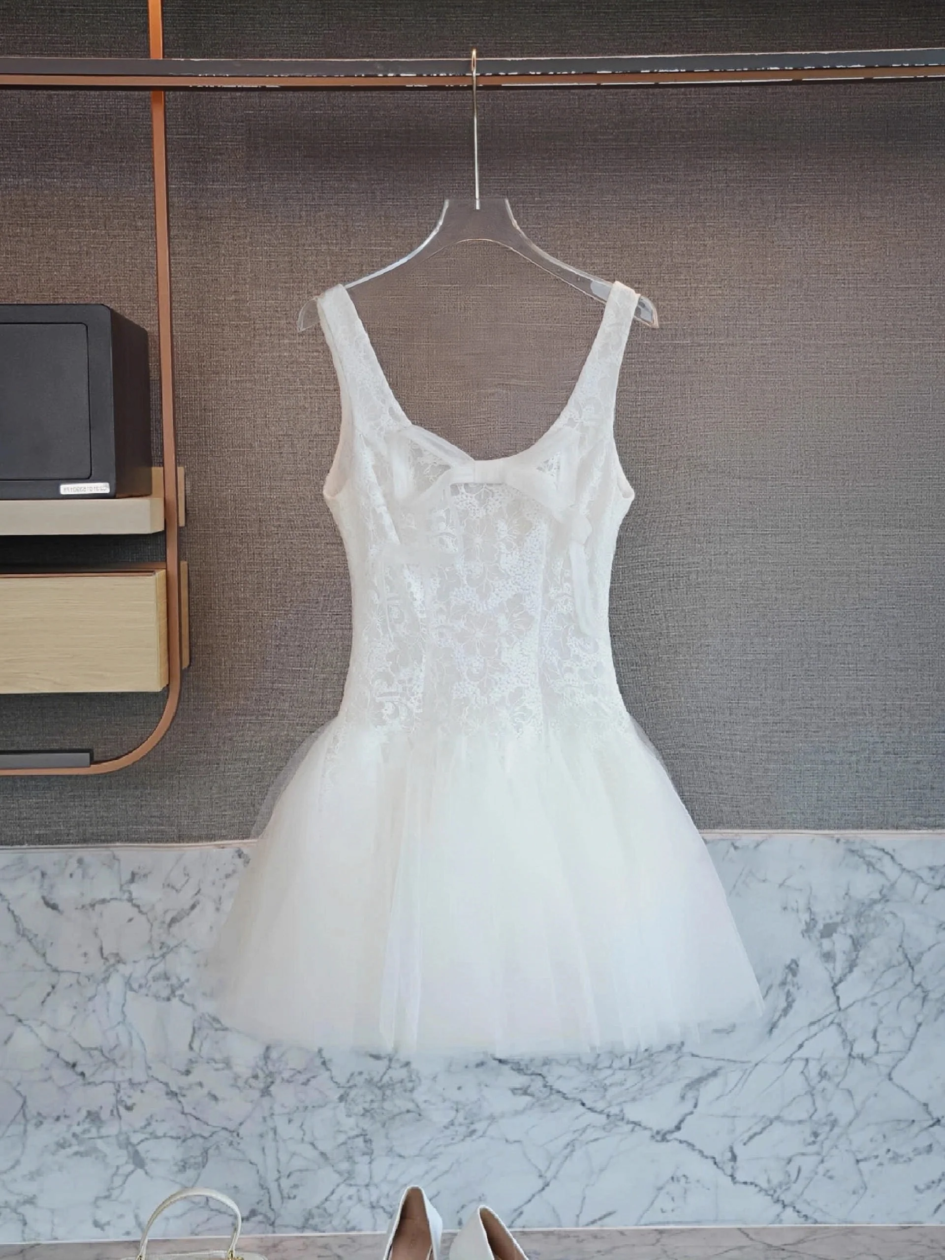 Cute A line Square Neck White Tulle Lace Party Dresses Short Formal Homecoming Dresses Night Chic Elegant Cocktail Dresses 16th Birthday Outfits Hoco Dress DH2762 - Deanwangkt