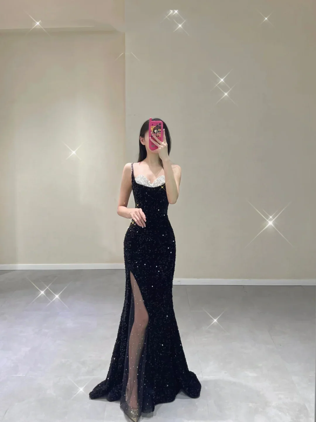 Pretty Mermaid Spaghetti Straps Black Sequin Sleeveless Long Prom Dresses Evening Dresses DP495 - Deanwangkt