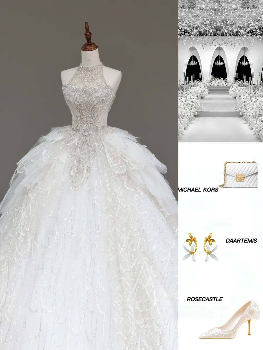 Unique Bridal Gown Ball Gown High Neckline Sleeveless White Sequin Wedding Dresses Bridal Gowns DP678 - Deanwangkt