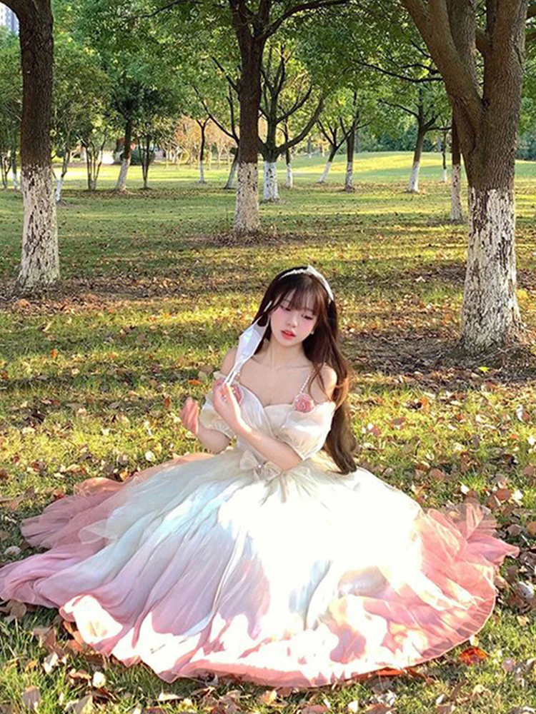 Vintage Ball Gown Off The Shoulder Short Sleeves 16th Ombre Pink Birthday Dresses Lolita Dress Long 16th Birthday Outfits DH2447 - Deanwangkt