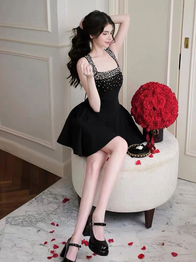 Cute Ball Gown Square Little Black Dress Short Mini Formal 8th Grade Homecoming Dresses Middle School Cocktail Dress Hoco Outfits DH2641 - Deanwangkt