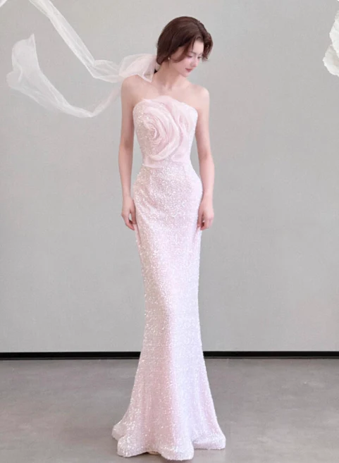 Gorgeous Strapless Mermaid Long Prom Dresses Pink Evening Dresses DP3317 - Deanwangkt