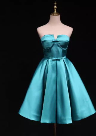 Elegant Strapless A-Line Satin Short Prom Dresses, Blue Homecoming Dresses DP03028 - Deanwangkt
