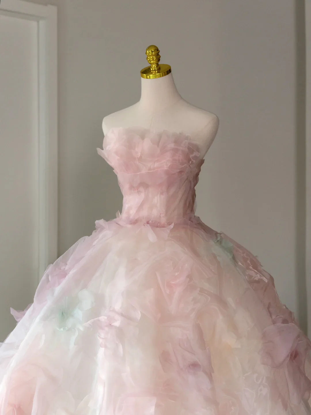 Pretty Ball Gown Strapless Pink Tulle Long Floral Quinceanera Dress Formal Gowns Sweet 17 Dresses Vestido De 15 Anos Sweet 16 Dress DH2071 - Deanwangkt