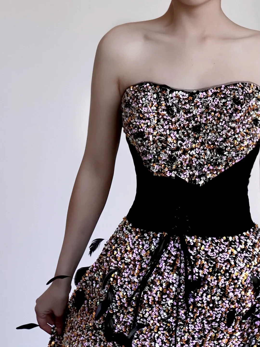 Gorgeous Ball Gown Strapless Black Sequin Long Prom Dresses Graduation Dresses DP669 - Deanwangkt