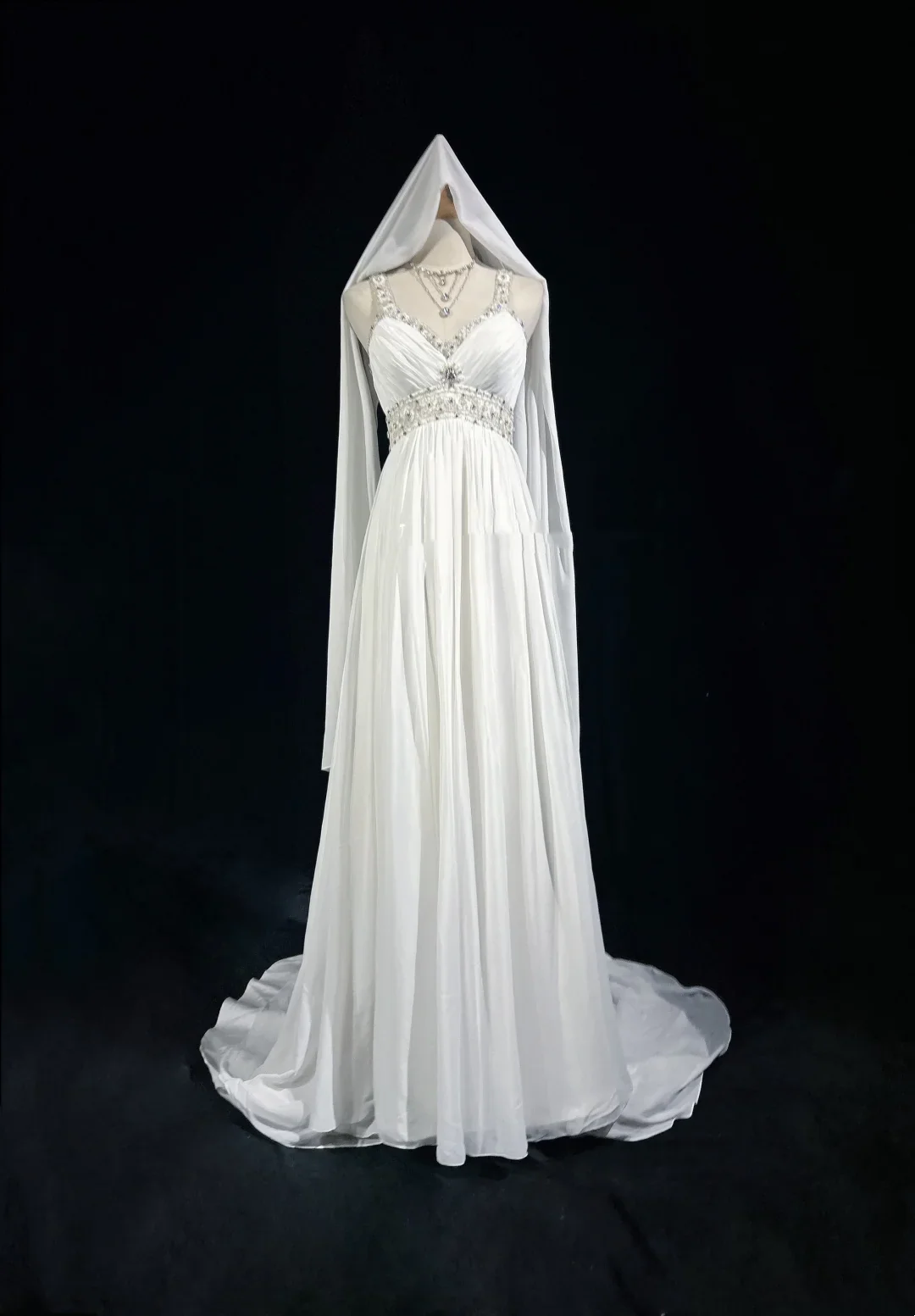 Vintage Bridal Gown 1960s A Line V Neck Chiffon Long White Wedding Dresses Elegant Bridal Gowns DH667 - Deanwangkt