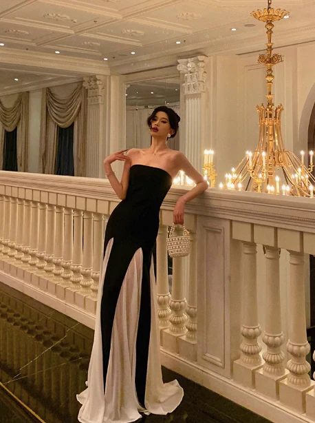 Sexy A line Strapless Black 18th Birthday Dress Long Party Birthday Outfits For Women DP0188 - Deanwangkt