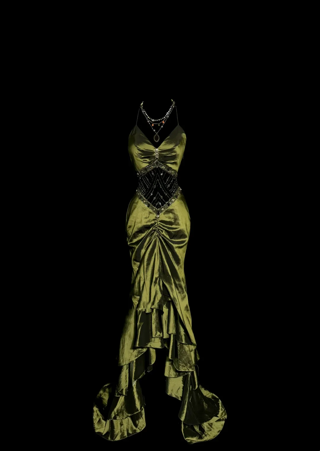 Vintage Mermaid Halter Olive Green 1950s Retro Classy Satin Long Prom Dresses Party Dress 21st Birthday Outfits Graduation Dresses W852 - Deanwangkt