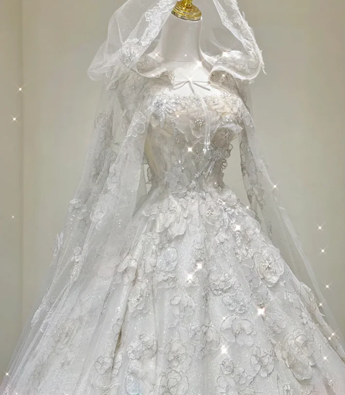 Unique Ball Gown Square Neckline Lace Long White Wedding Dresses Brides Dress DP421 - Deanwangkt