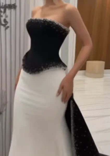 Retro Wedding Dresses Mermaid Strapless Satin Black Long Wedding Dresses Simple Bride Dress Bridal Gowns DH1488 - Deanwangkt