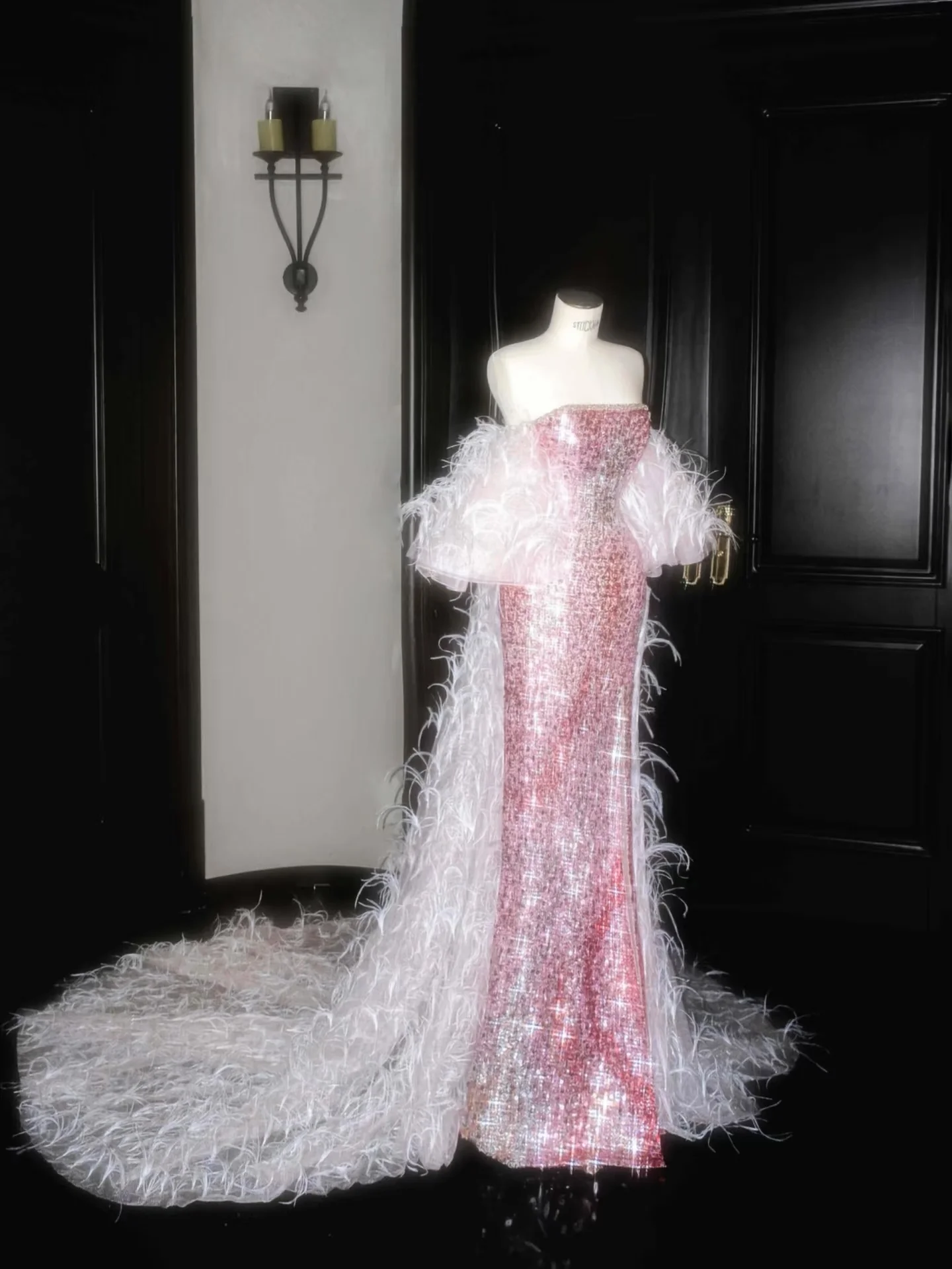 Vintage Mermaid Strapless Pink Sequins Long Prom Dress Party Dress Graduation Dresses Birthday Outfits D2715 - Deanwangkt