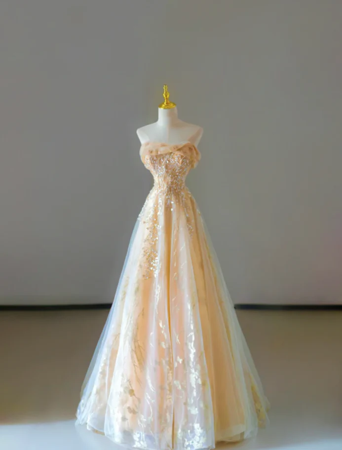 Gorgeous A Line Sweetheart Sleeveless Sequin Long Prom Dresses Graduation Dresses DP528 - Deanwangkt