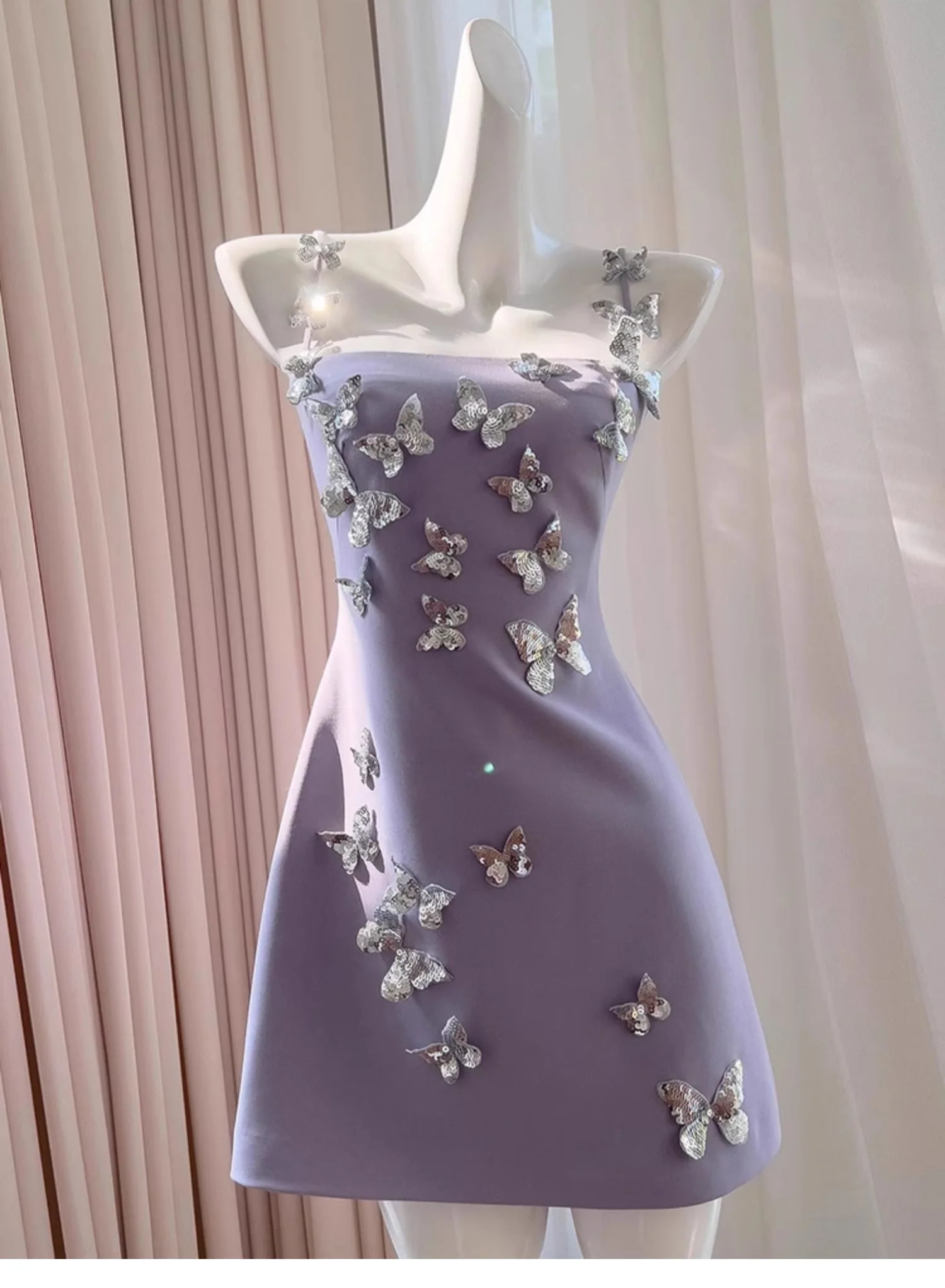 Cute A line Short Homecoming Dress Summer Sequin Butterfly Hoco Dresses Cocktail Dress For Senior Teens DP1778 - Deanwangkt