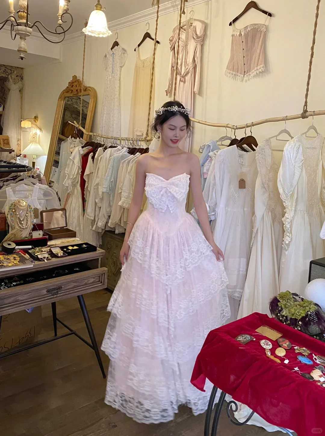 Vintage Strapless A-line Lace Long Formal Evening Dress Sweet 16 Dress DP2905 - Deanwangkt