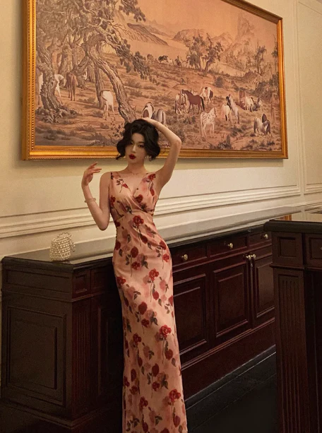 Sexy Sheath V Neckline Floral Pink 18th Birthday Dress Holiday Party Birthday Outfits For Women DP0155 - Deanwangkt