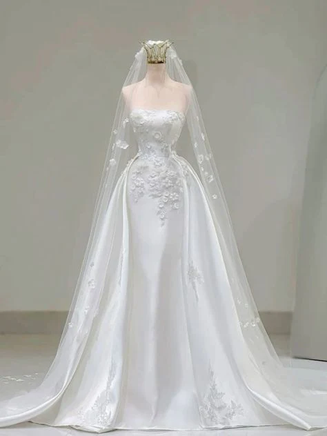 Timeless Bridal Gown Mermaid Strapless White Sleeveless Long Wedding Dresses Elegant Bridal Gowns DH906 - Deanwangkt