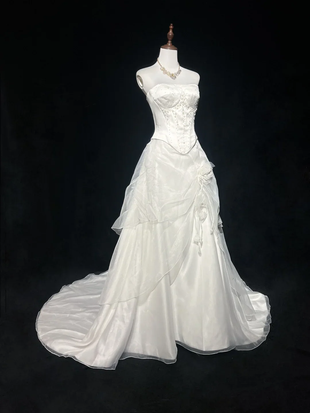 Vintage Wedding Dress 1970s Ball Gown Strapless Ivory Satin Wedding Dresses Bridal Gowns Elegant Brides Gown DH569 - Deanwangkt