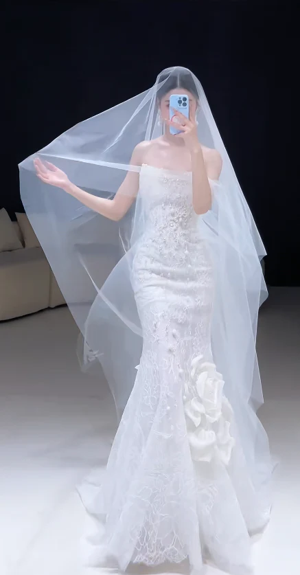 Timeless Strapless Mermaid Long Wedding Dresses Lace Applique White Bridal Gowns DP3302 - Deanwangkt