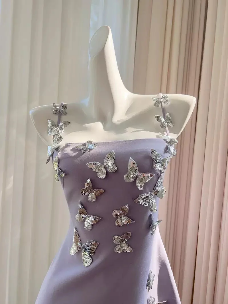 Cute A line Spaghetti Straps Lilac Satin 8th Graduation Dresses Homecoming Dress Summer Middle School Formal Baddie Hoco Dresses Cocktail Dress W921 - Deanwangkt