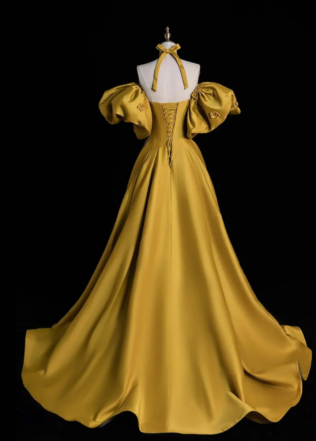 Glam Sweetheart A-Line Long Prom Dresses Satin Yellow Evening Dresses DP3342 - Deanwangkt